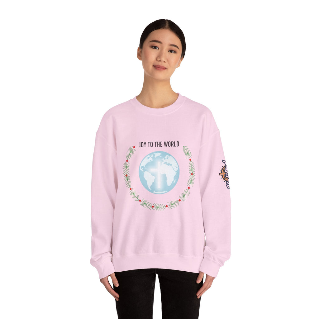 Joy to the World Sweatshirt – Wreath Earth Nativity Christian Christmas Sweatshirt for Isaiah 9:6 Holiday Faith & Festive Joy Printify