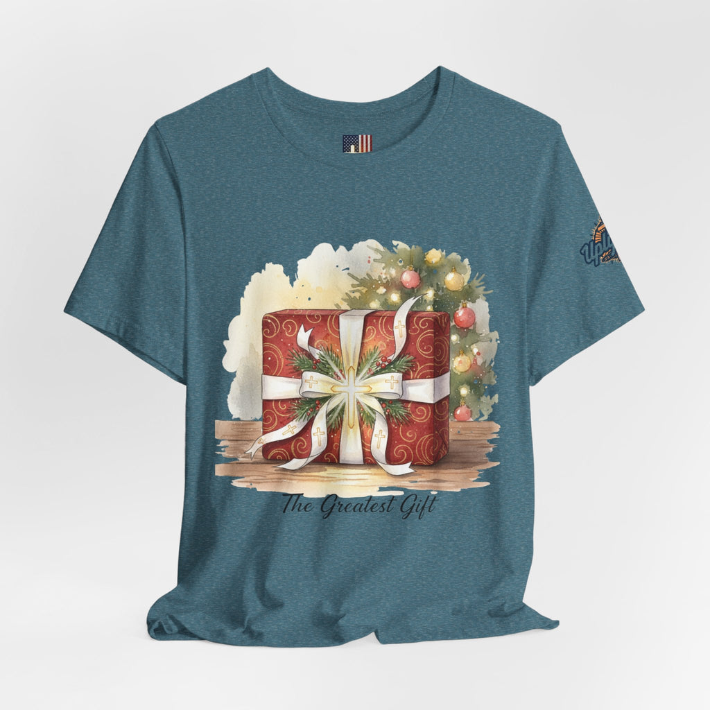 The Greatest Gift T-shirt – Cross Bow Present Christian T-shirt for Christmas Salvation & Eternal Faith Printify