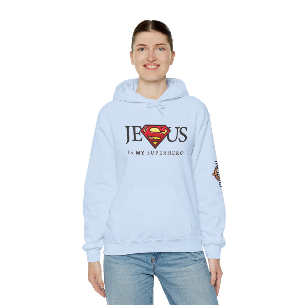 Jesus Is My Superhero Hoodie — Christian Faith Graphic Pullover Printify