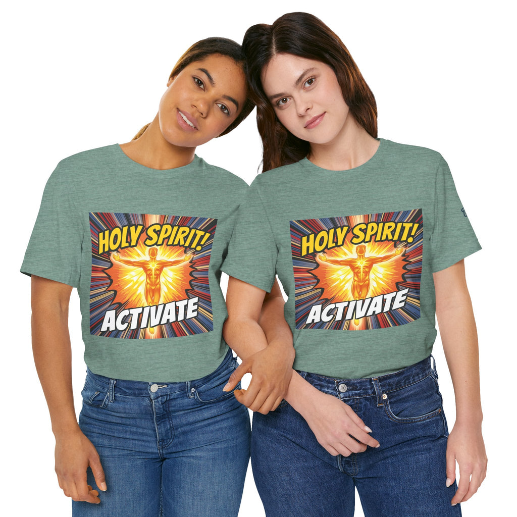 Holy Spirit Activate T-shirt – Superhero Christian T-shirt with Vibrant Power-Up Design for Faith-Fueled Boldness Printify