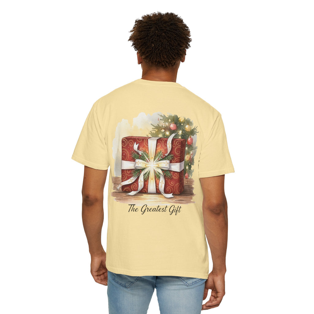 The Greatest Gift T-shirt – Cross Bow Present Christian T-shirt for Christmas Salvation & Eternal Faith Printify