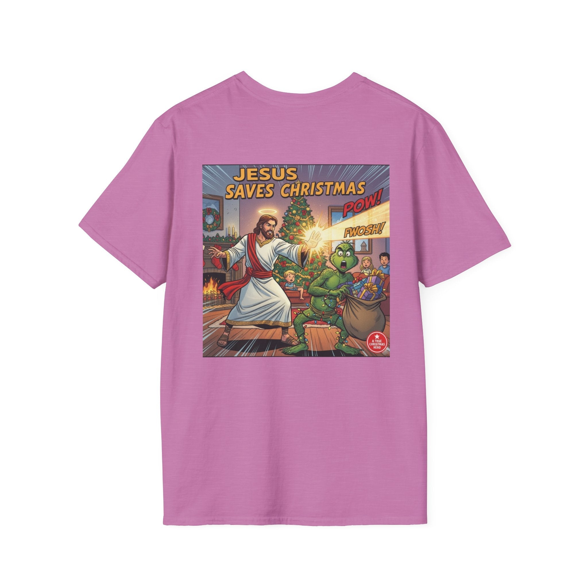 Jesus Saves Christmas T-shirt – Grinch vs Savior Light Battle Christian T-shirt for Hilarious Holiday Faith & True Joy Printify