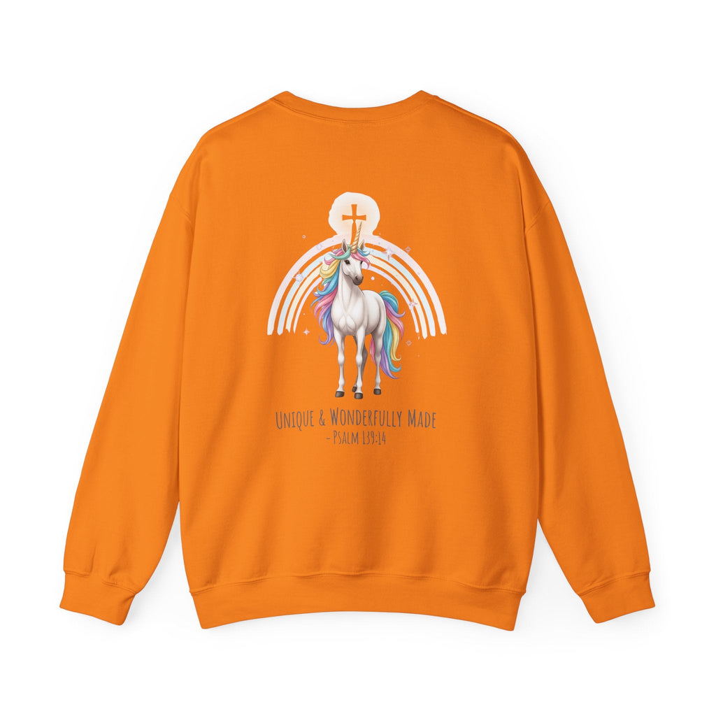 Unique Unicorn Sweatshirt – Rainbow Cross Psalm 139:14 Christian Sweatshirt for Wonderfully Made Printify