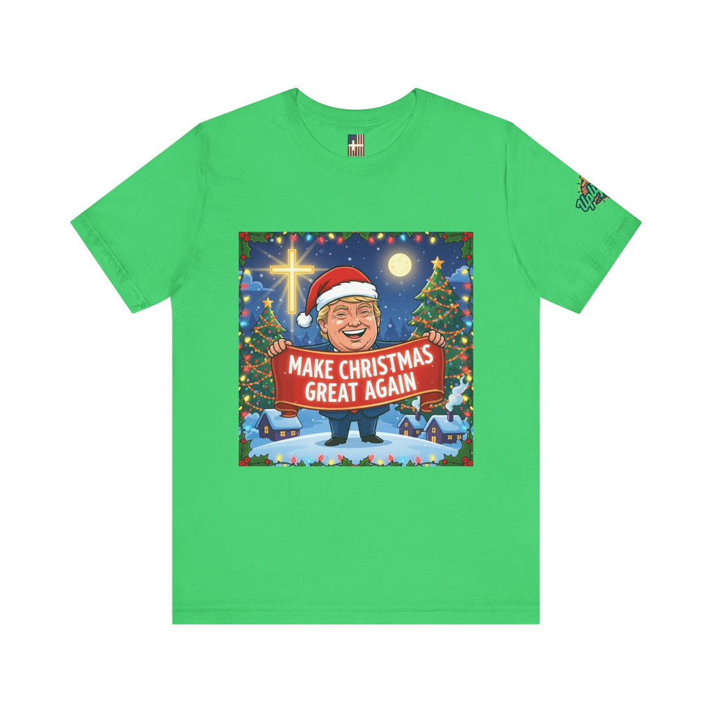🎄 Make Christmas Great Again – Patriotic Christian Christmas T-Shirt | Bold Holiday Faith Tee | Red & White Banner Design | Uplifted Gear Printify