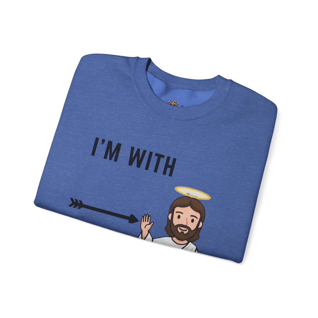 🔥 I’m With Him → Christian Sweatshirt | Arrow Pointing to Jesus | Minimalist Faith Tee | Subtle Cross Design | Bible-Inspired Apparel by Uplifted Gear Printify