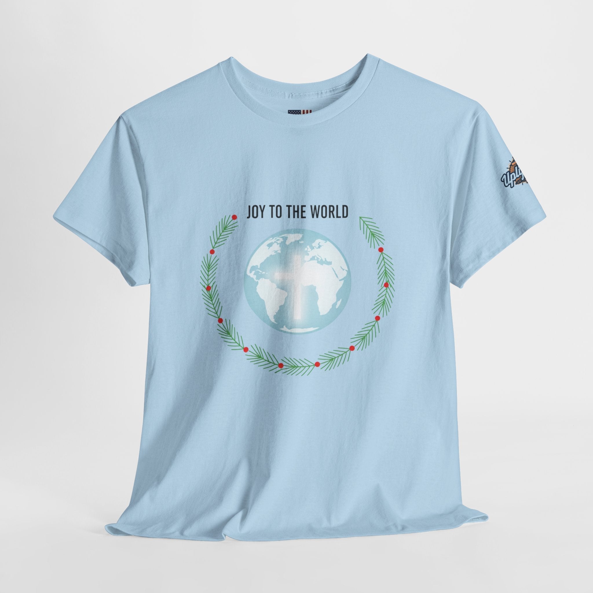 Joy to the World T-shirt – Wreath Earth Nativity Christian Christmas T-shirt for Isaiah 9:6 Holiday Faith & Festive Joy Printify