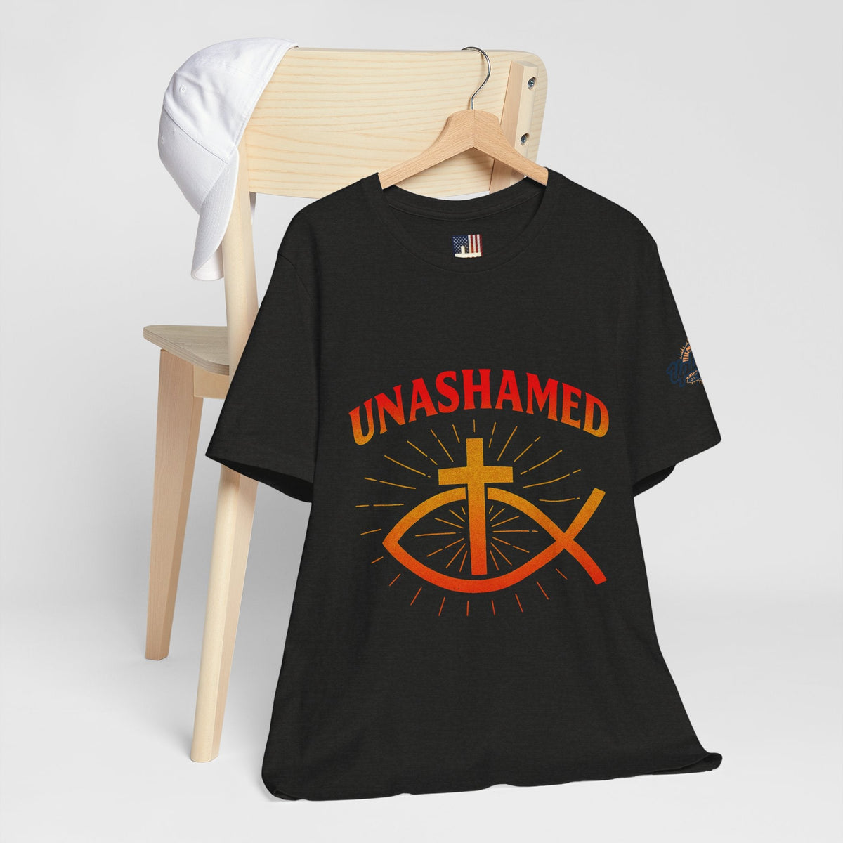 Unashamed T-shirt – Ichthys Jesus Fish & Cross Christian T-shirt for Romans 1:16 Bold Faith Printify