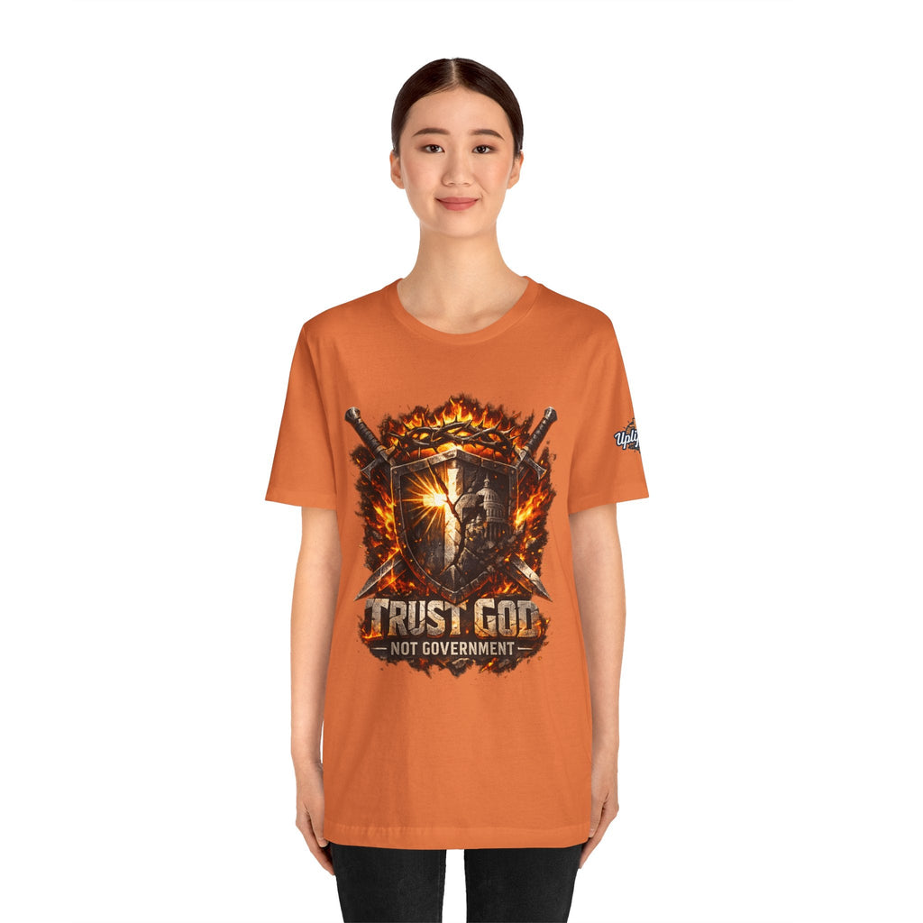Trust God Not Government Shield Tee — Patriotic Christian Faith T-Shirt Printify