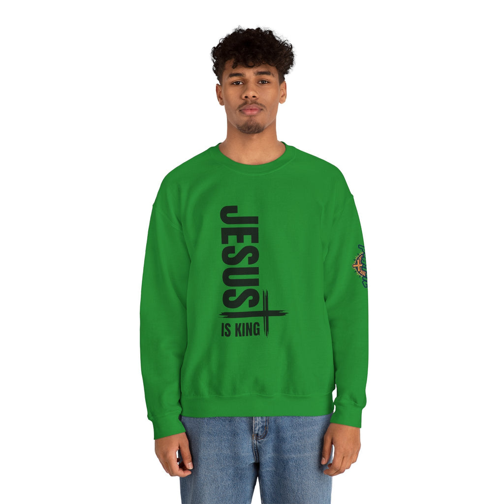Jesus Is King Sweatshirt | Modern Typographic Cross Christian Sweatshirt Printify