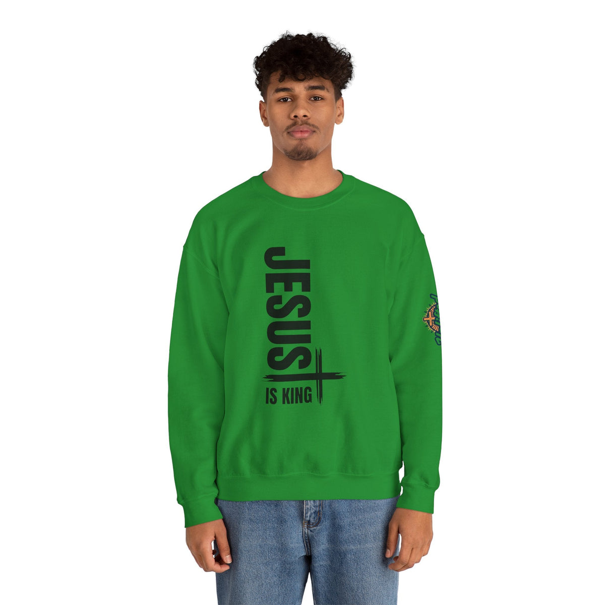 Jesus Is King Sweatshirt | Modern Typographic Cross Christian Sweatshirt Printify