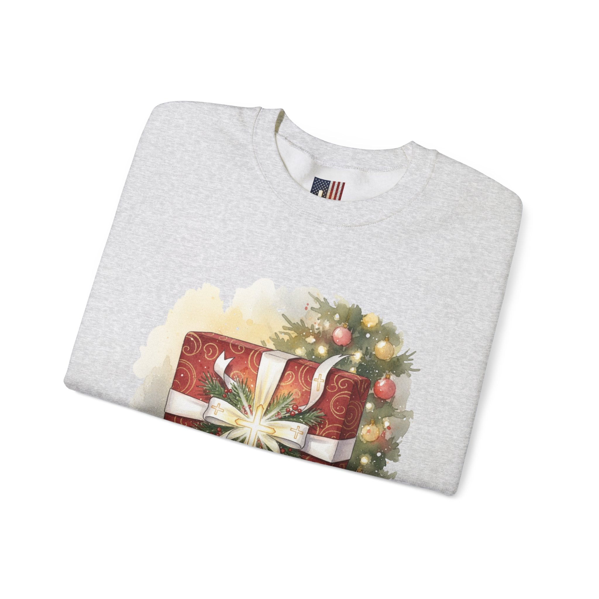 The Greatest Gift Sweatshirt – Cross Bow Present Christian Sweatshirt for Christmas Salvation & Eternal Faith Printify