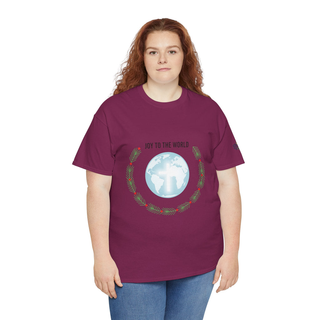 Joy to the World T-shirt – Wreath Earth Nativity Christian Christmas T-shirt for Isaiah 9:6 Holiday Faith & Festive Joy Printify
