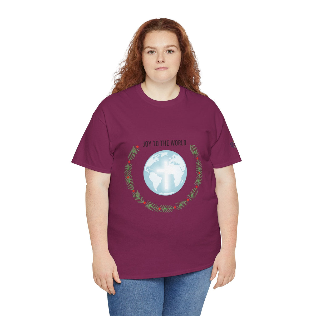 Joy to the World T-shirt – Wreath Earth Nativity Christian Christmas T-shirt for Isaiah 9:6 Holiday Faith & Festive Joy Printify