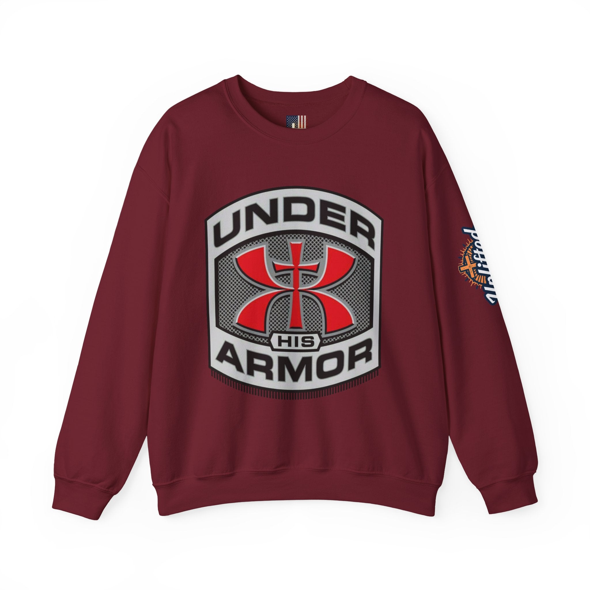 Under His Armor Crewneck Sweatshirt — Christian Faith Graphic Pullover Printify