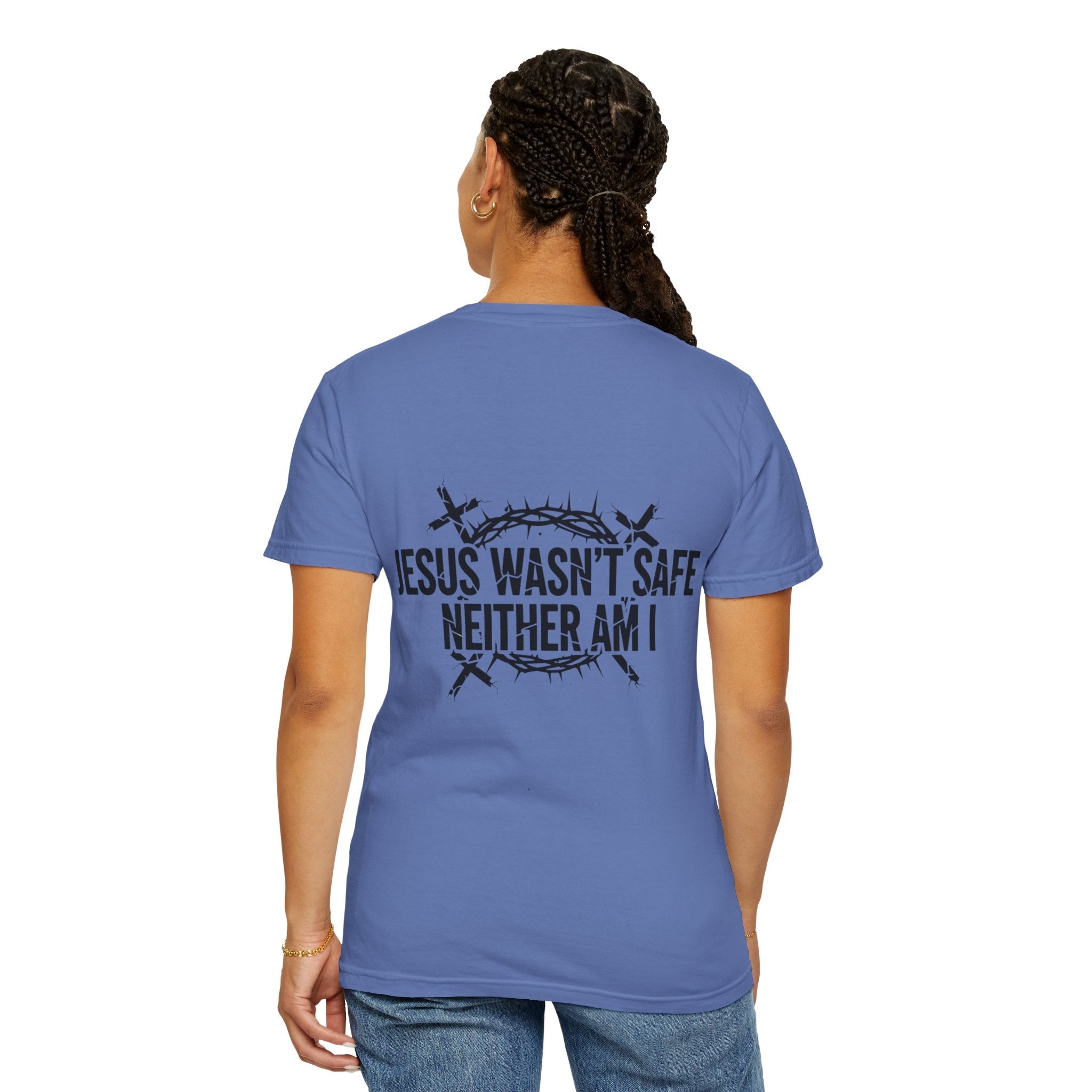 ⚡ Jesus Wasn’t Safe – Neither Am I | Bold Christian T-Shirt | Storm-Walking Faith Tee | Minimalist Black & White Design | Uplifted Gear Printify