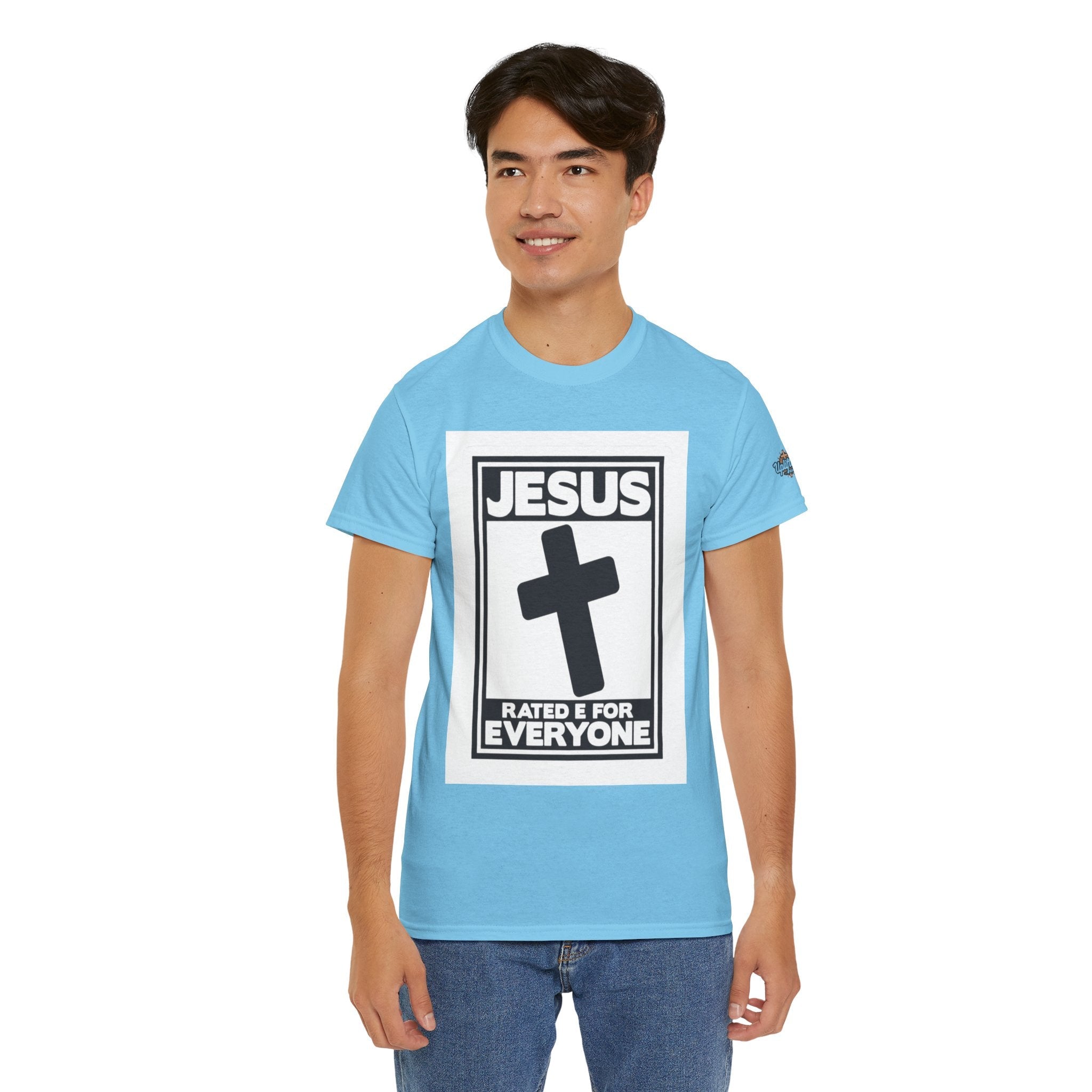 Jesus, Rated E for Everyone T-shirt - Gamer Faith T-shirt - Christian Video Game Parody Printify
