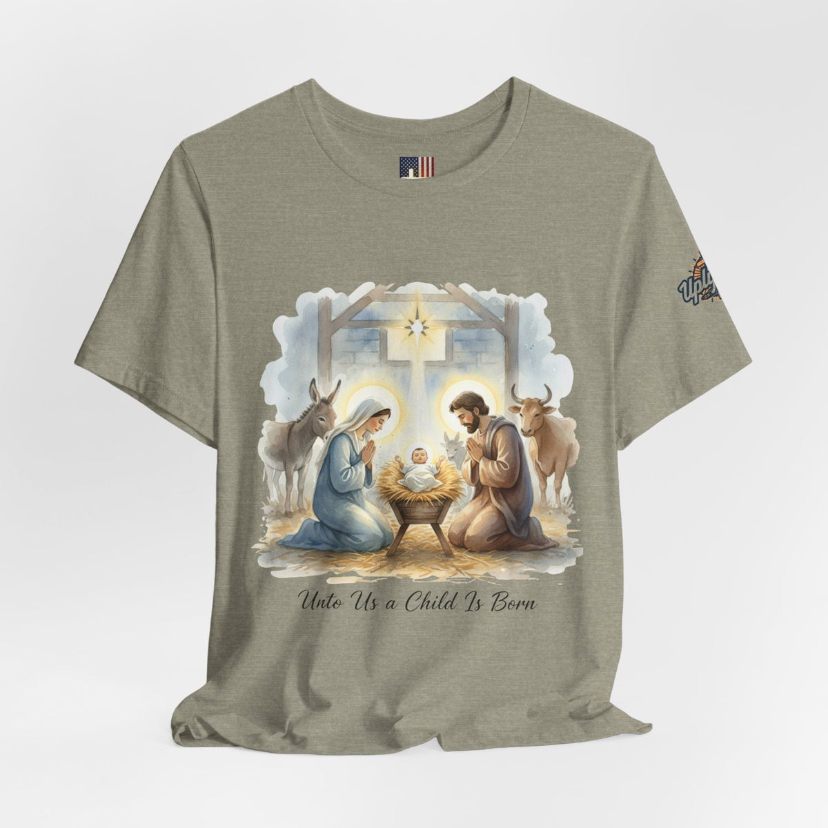 Unto Us a Child is Born T-shirt – Isaiah 9:6 Nativity Manger Scene Christian Christmas T-shirt for Holy Night Faith Printify