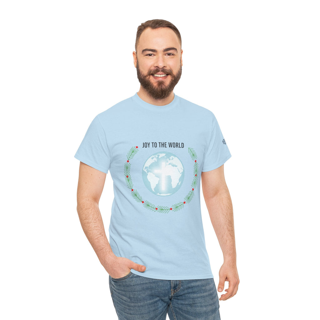 Joy to the World T-shirt – Wreath Earth Nativity Christian Christmas T-shirt for Isaiah 9:6 Holiday Faith & Festive Joy Printify
