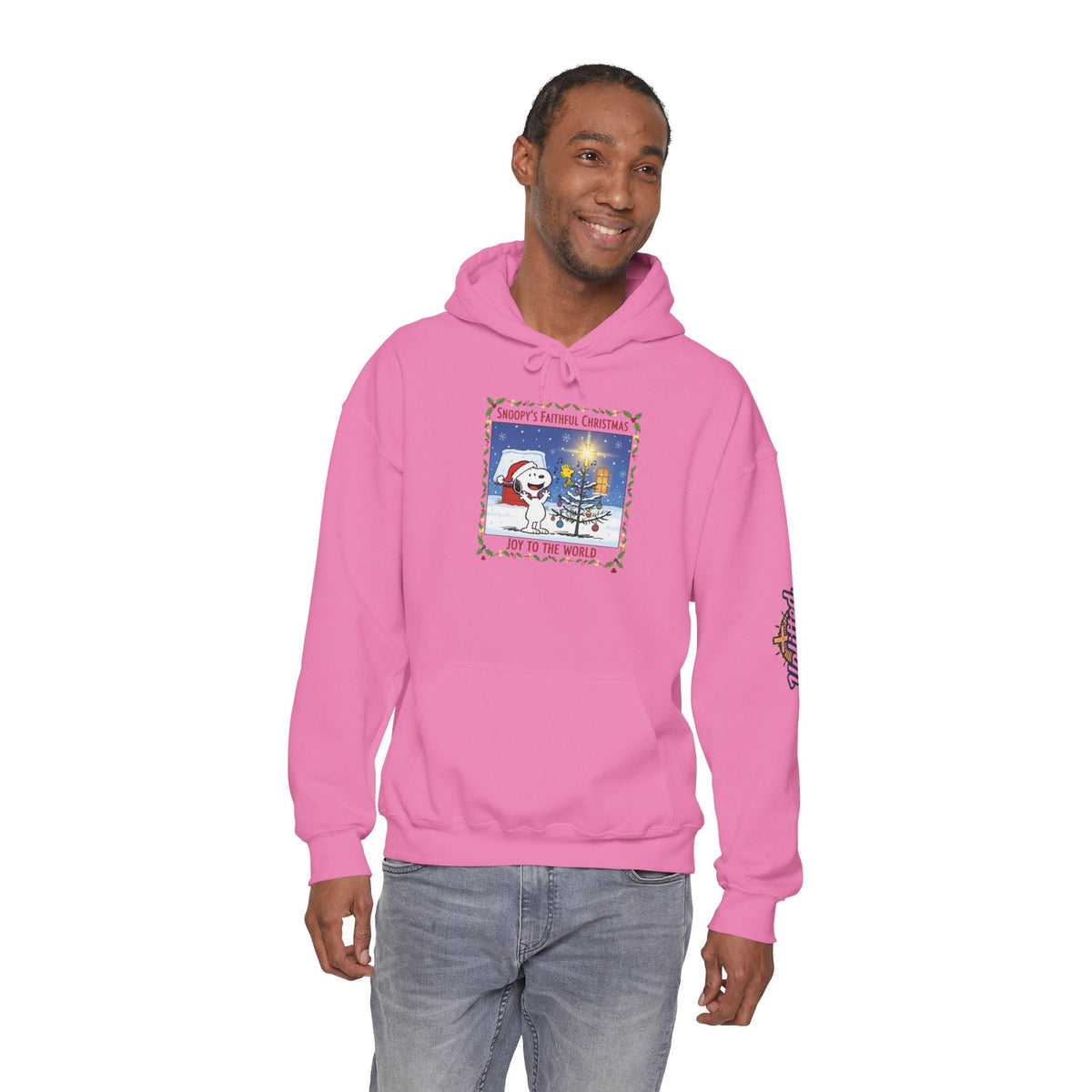 🎄 Faithful Christmas Friends – Christian Holiday Hoodie | Festive Tree & Cartoon Duo | Heartwarming Christmas Tee by Uplifted Gear Printify