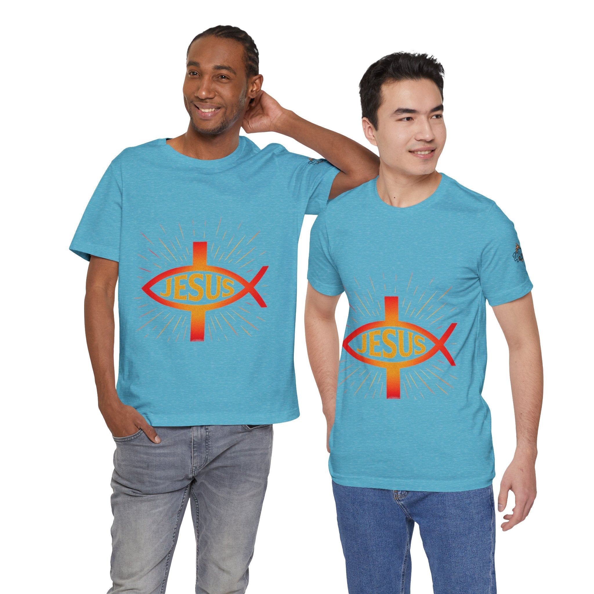 Jesus Ichthys T-shirt – Christian Fish Symbol with Cross & Jesus Inscription T-shirt for Eternal Faith & Streetwear Printify
