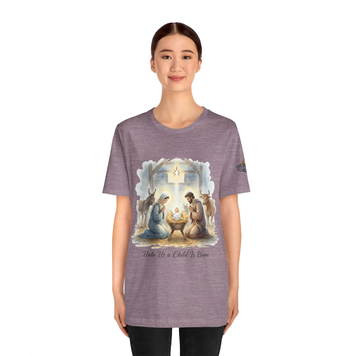 Unto Us a Child is Born T-shirt – Isaiah 9:6 Nativity Manger Scene Christian Christmas T-shirt for Holy Night Faith Printify