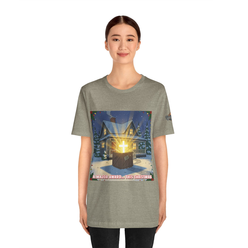 A Major Award This Christmas T-shirt – Fragile Leg Lamp Parody Cross Unboxing Christian T-shirt for Hilarious Faith & Holiday Glow Printify