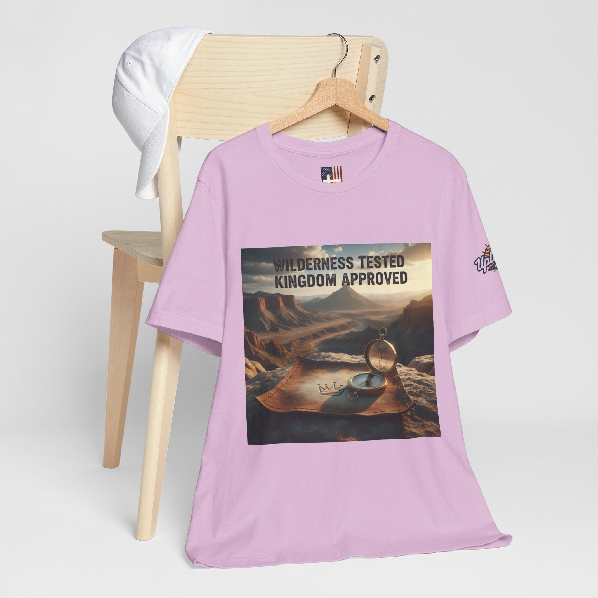 Wilderness Tested Kingdom Approved T-shirt – Mountain Desert Compass Crown Christian T-shirt for Biblical Adventure Faith Printify
