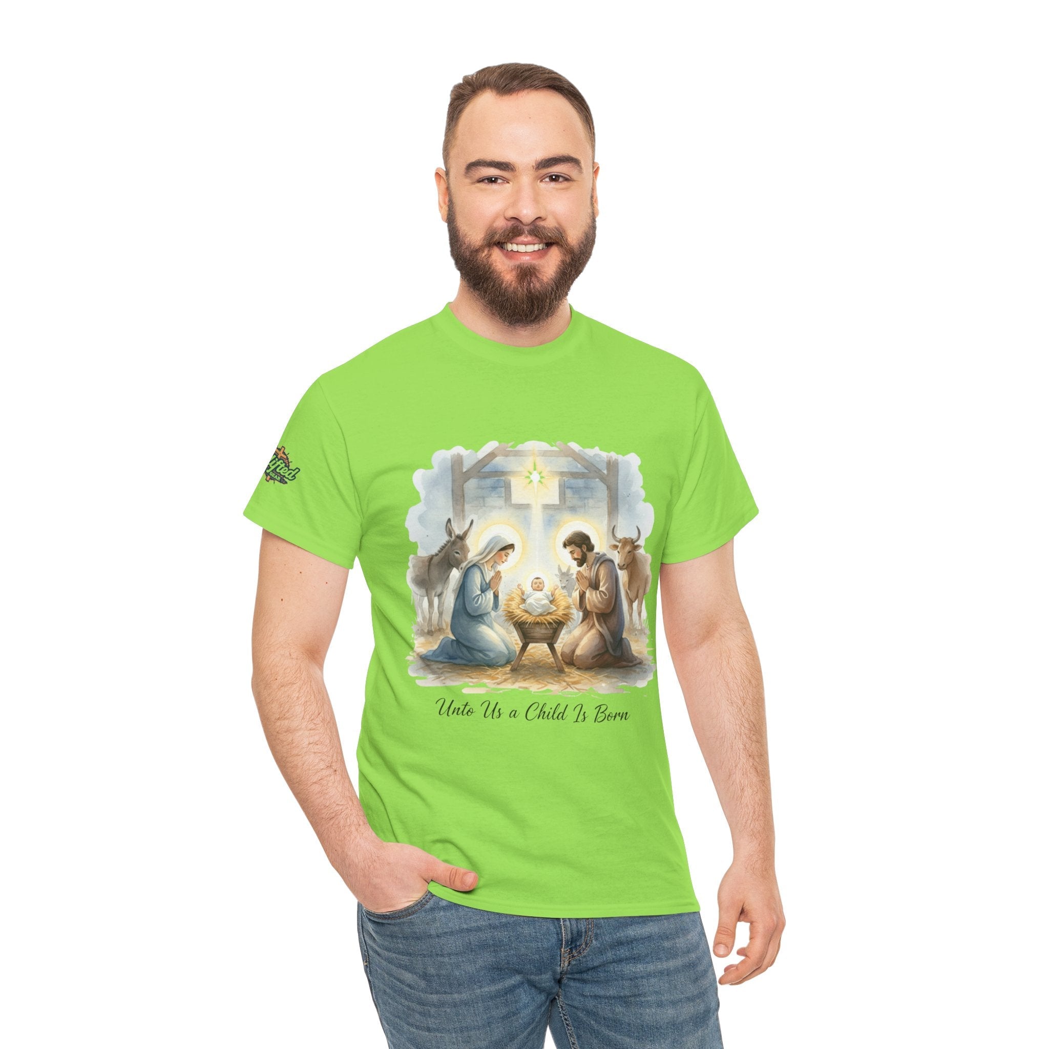 Unto Us a Child is Born T-shirt – Isaiah 9:6 Nativity Manger Scene Christian Christmas T-shirt for Holy Night Faith Printify