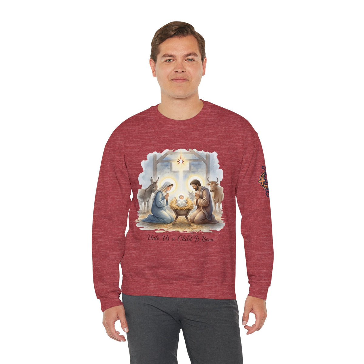 Unto Us a Child is Born Sweatshirt – Isaiah 9:6 Nativity Manger Scene Christian Christmas Sweatshirt for Holy Night Faith Printify