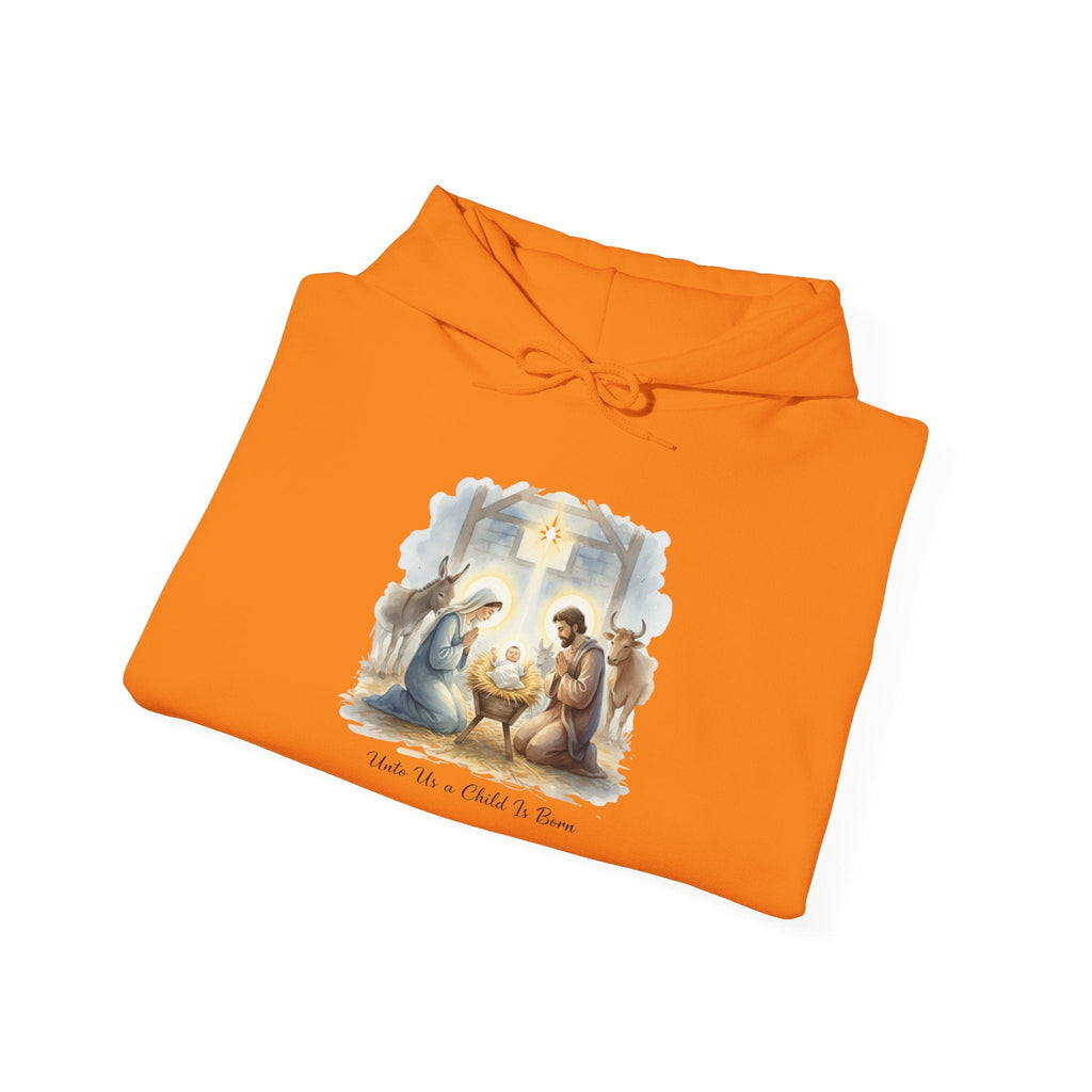 Unto Us a Child is Born Hoodie – Isaiah 9:6 Nativity Manger Scene Christian Christmas Sweatshirt for Holy Night Faith Printify