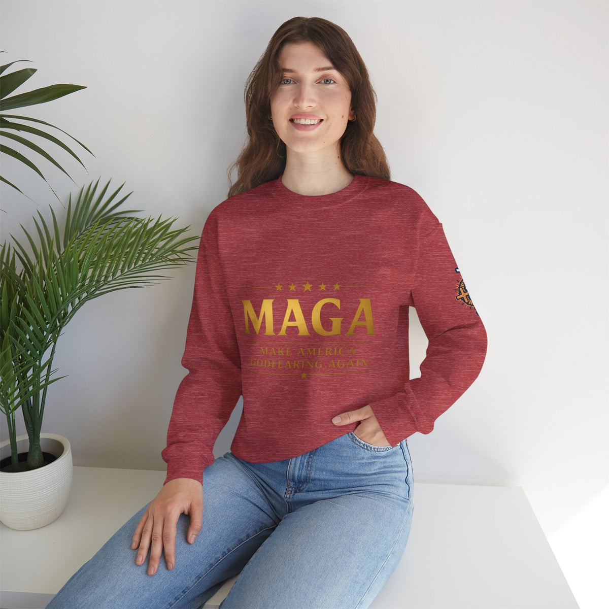 Sweatshirt — "MAGA Make America Godfearing Again" Gold Logo Crewneck Printify