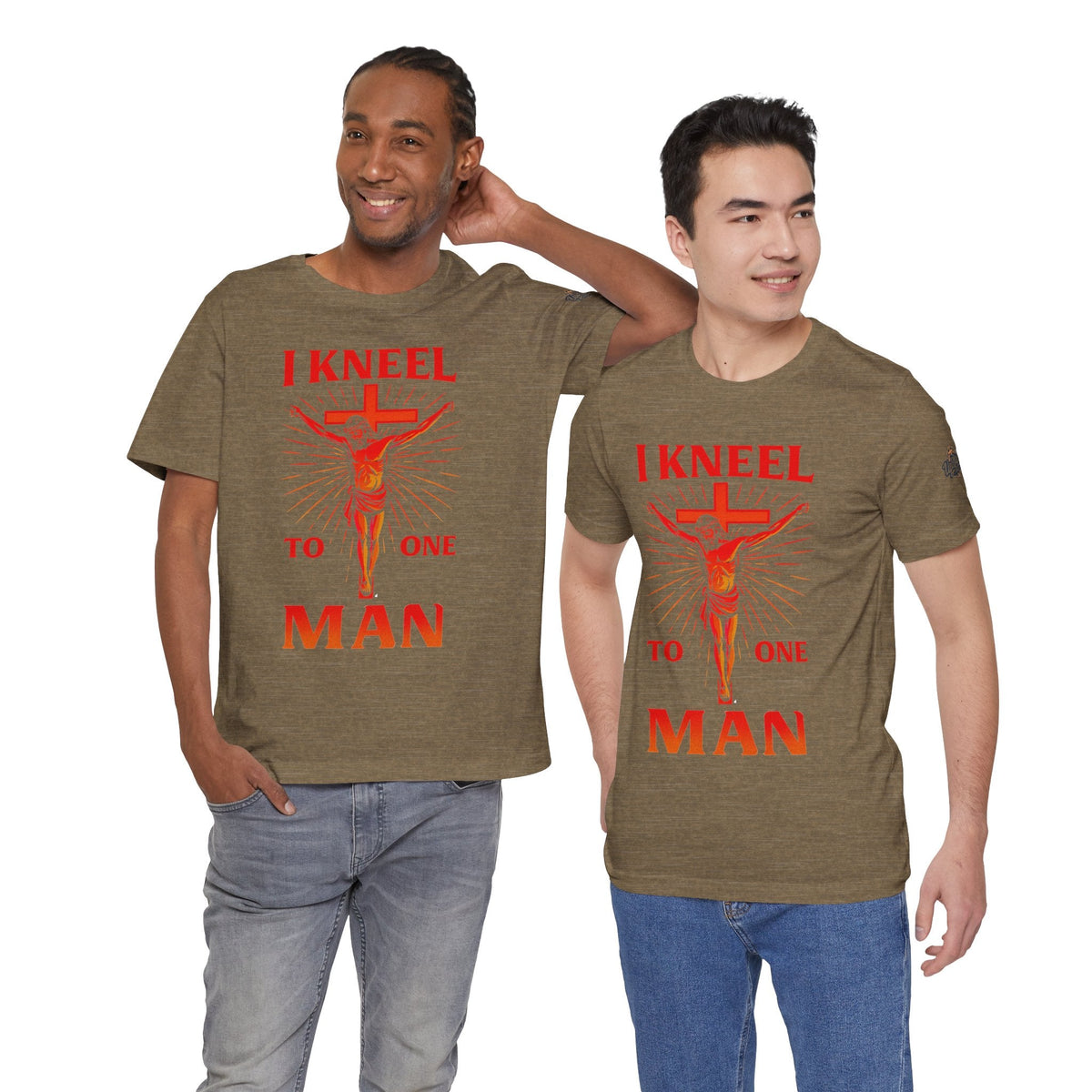 I Kneel to One Man T-shirt – Crucifixion Christian T-shirt for Unashamed Devotion & Bold Faith Printify