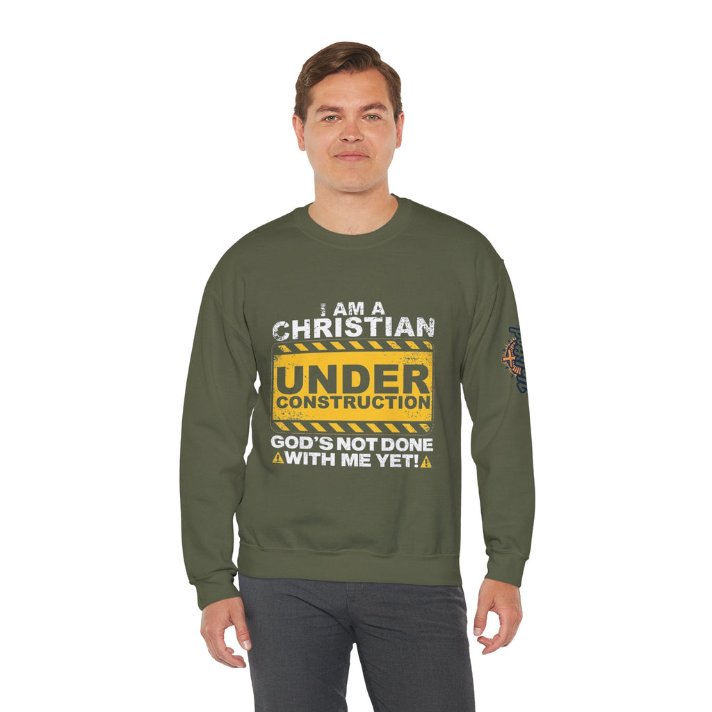 Christian Under Construction Sweatshirt | God Is Not Done With Me Yet Sweatshirt Printify
