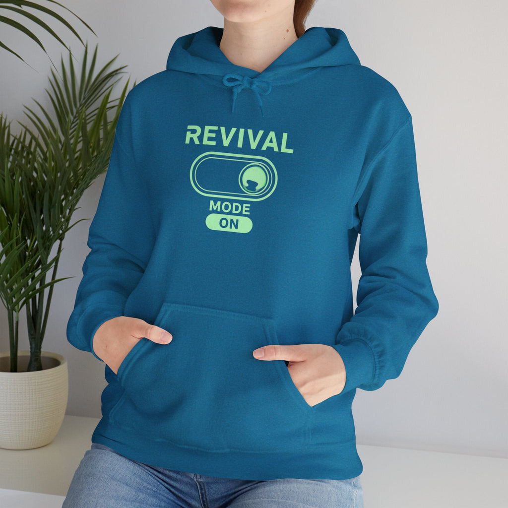 🔥 Revival Mode: ON – Christian Techwear Hoodie | Glowing Green Faith Switch | Futuristic Jesus Shirt | Activate Your Spiritual Awakening | Uplifted Gear Printify