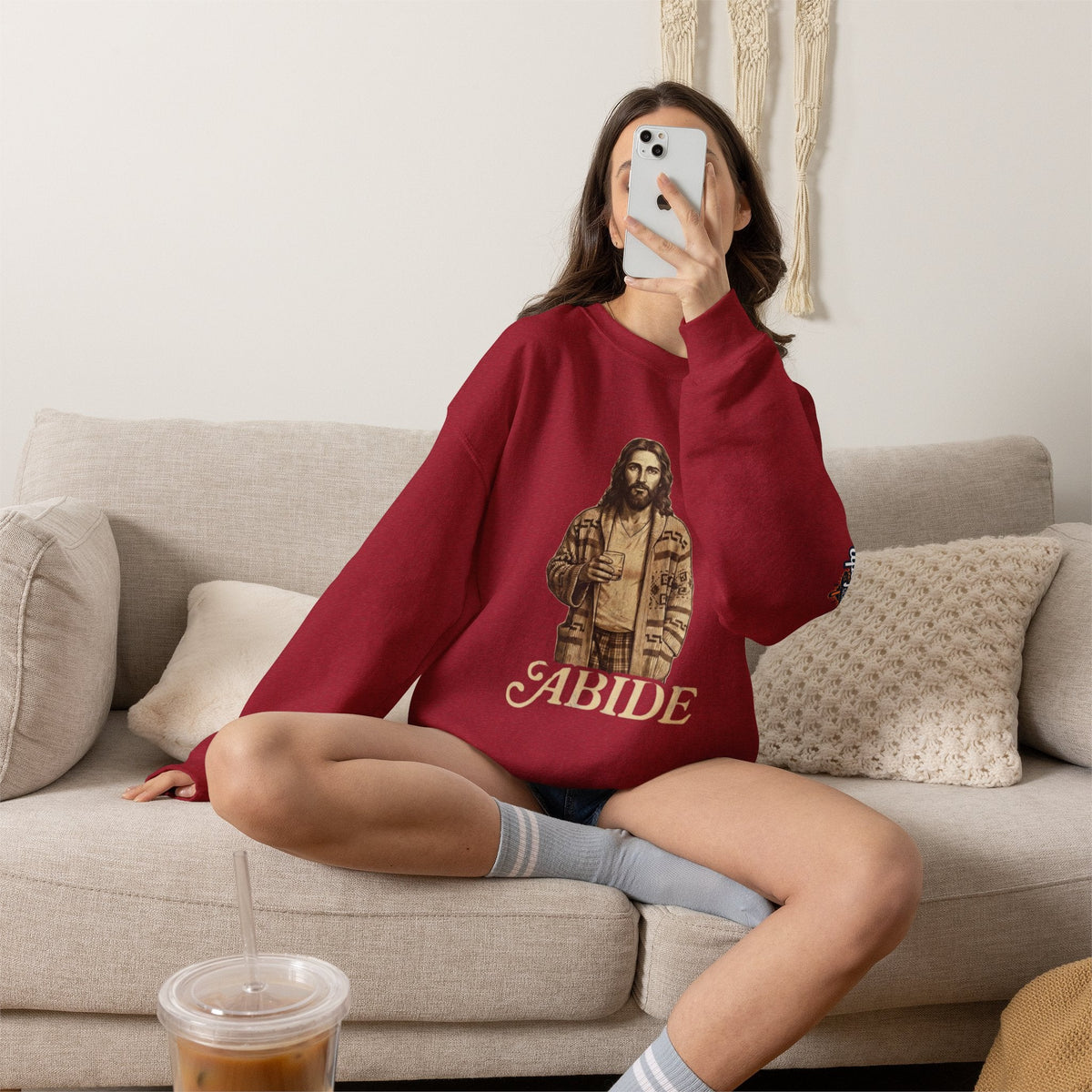 Abide Jesus Sweatshirt — Vintage 'The Dude' Religious Graphic Sweatshirt Printify