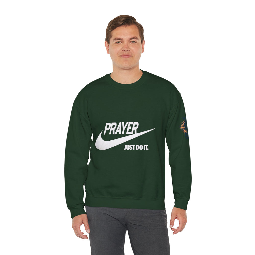 Prayer Just Do It Sweatshirt - Funny Christian Nike Parody Sweatshirt - Faith Gear Printify