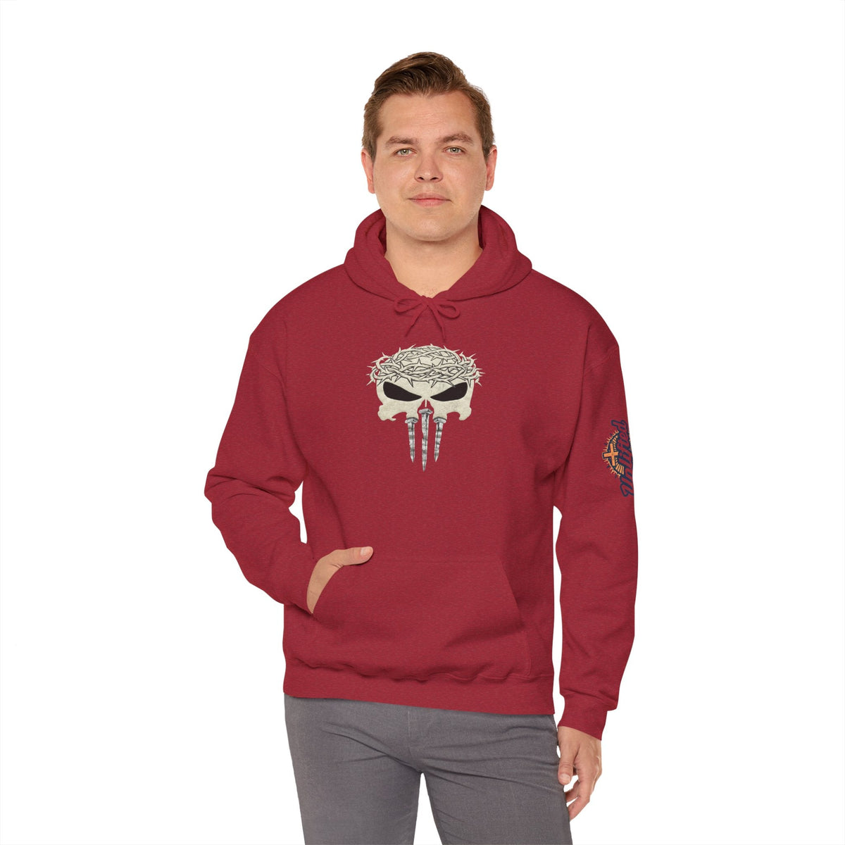 Christian Skull Hoodie - Crown of Thorns & Nails - Warrior Faith Hoodie Printify