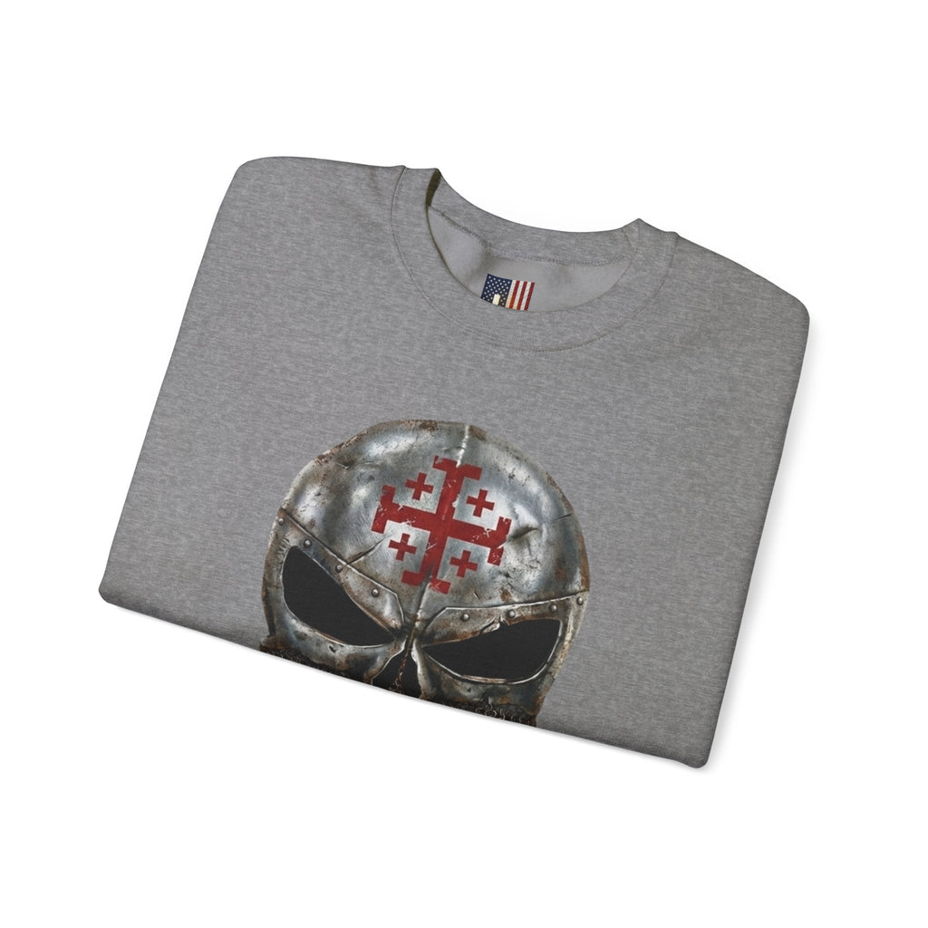 Crusader Knight Christian Skull Sweatshirt - Warrior Armor of God Sweatshirt Printify