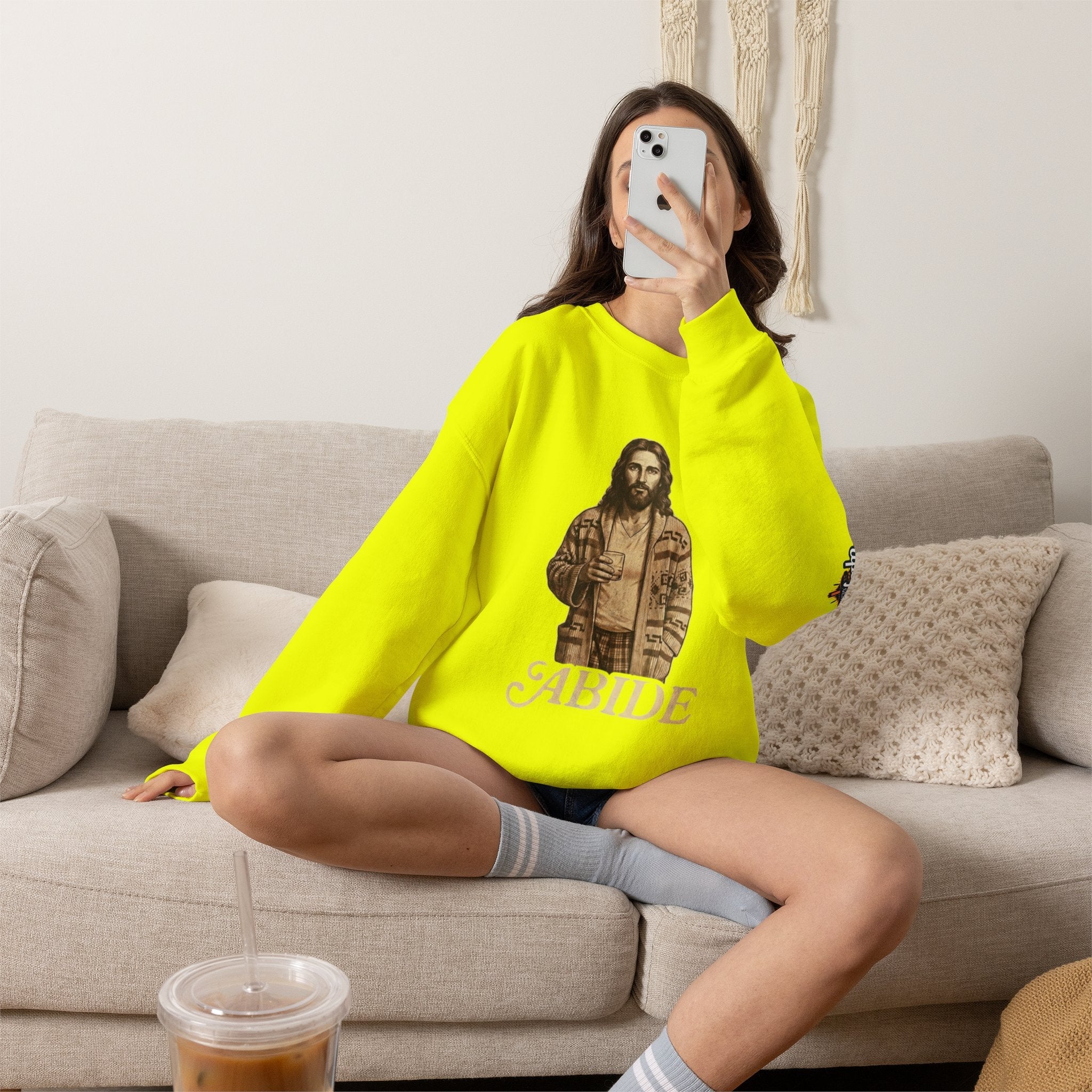 Abide Jesus Sweatshirt — Vintage 'The Dude' Religious Graphic Sweatshirt Printify