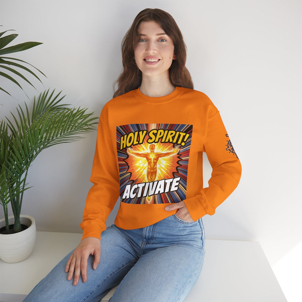 Holy Spirit Activate Sweatshirt – Superhero Christian Sweatshirt with Vibrant Power-Up Design for Faith-Fueled Boldness Printify