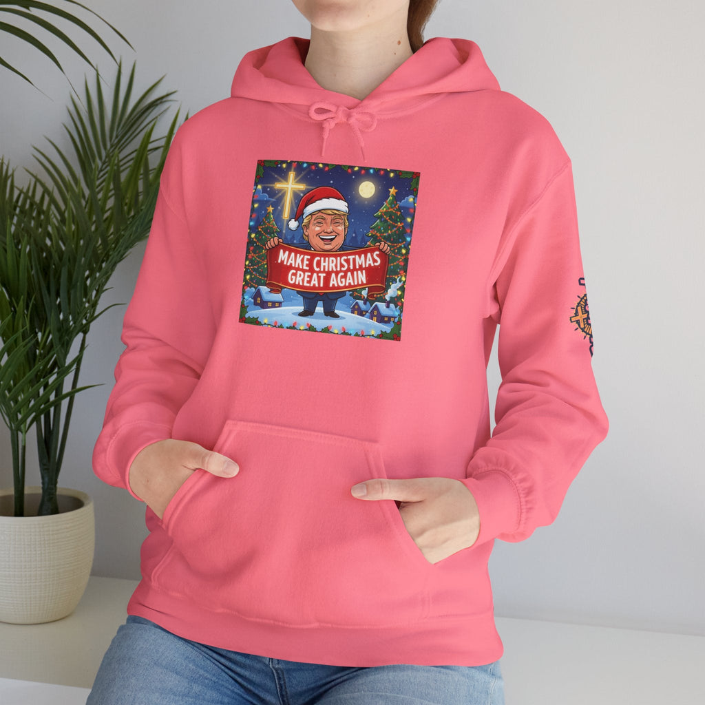 🎄 Make Christmas Great Again – Patriotic Christian Christmas Hoodie | Bold Holiday Faith Tee | Red & White Banner Design | Uplifted Gear Printify