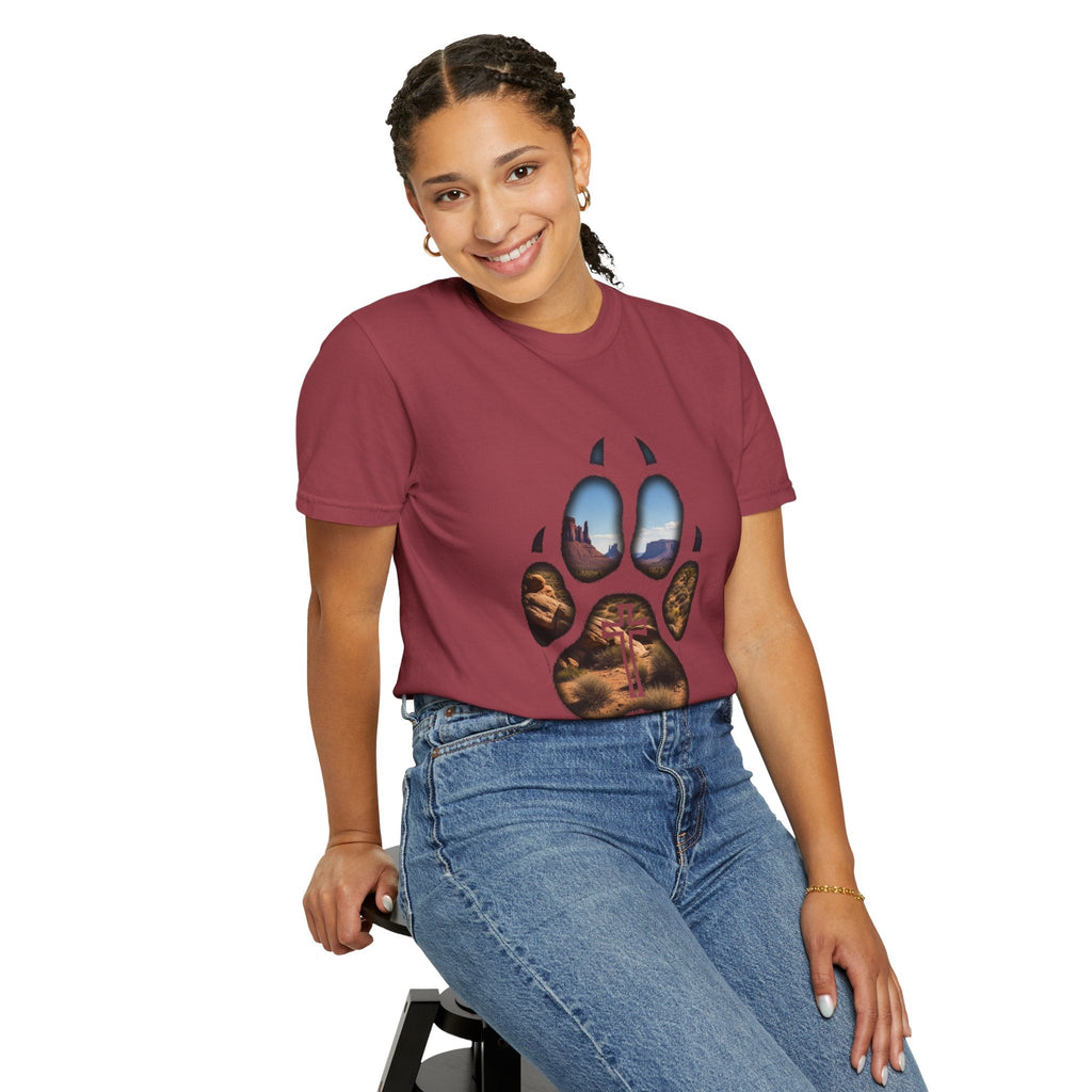 Strong and Courageous T-Shirt – Canine Pawprint Desert Joshua 1:9 Christian Tee Printify