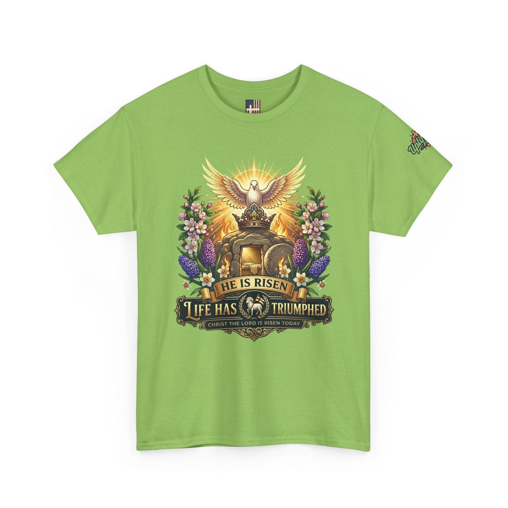 He Is Risen "Life Has Triumphed" T-Shirt — Easter Resurrection Christian Tee Printify
