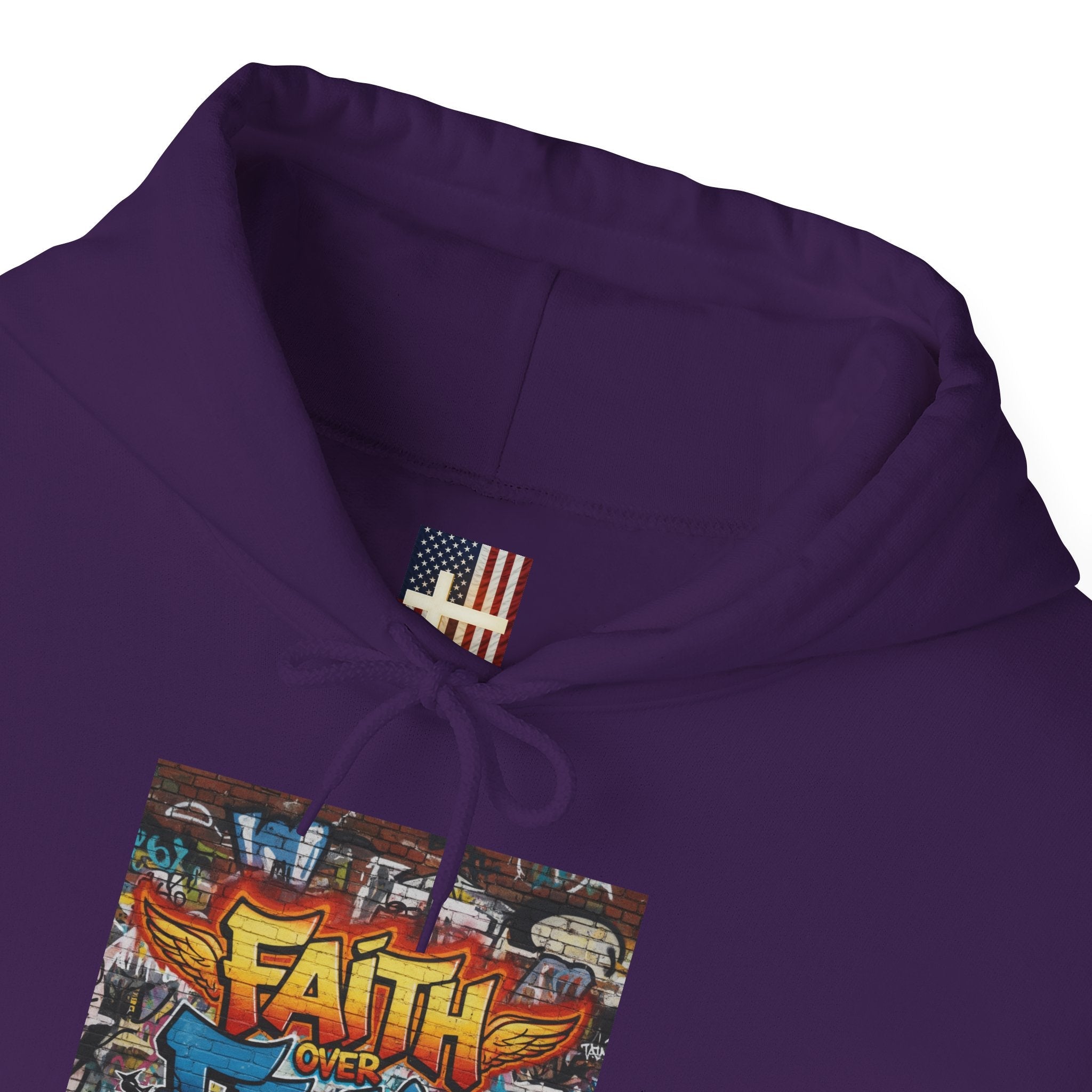 Faith Over Fear Hoodie – Graffiti Wall Christian Sweatshirt for Bold 2 Corinthians 5:7 Streetwear & Unshakable Faith Printify