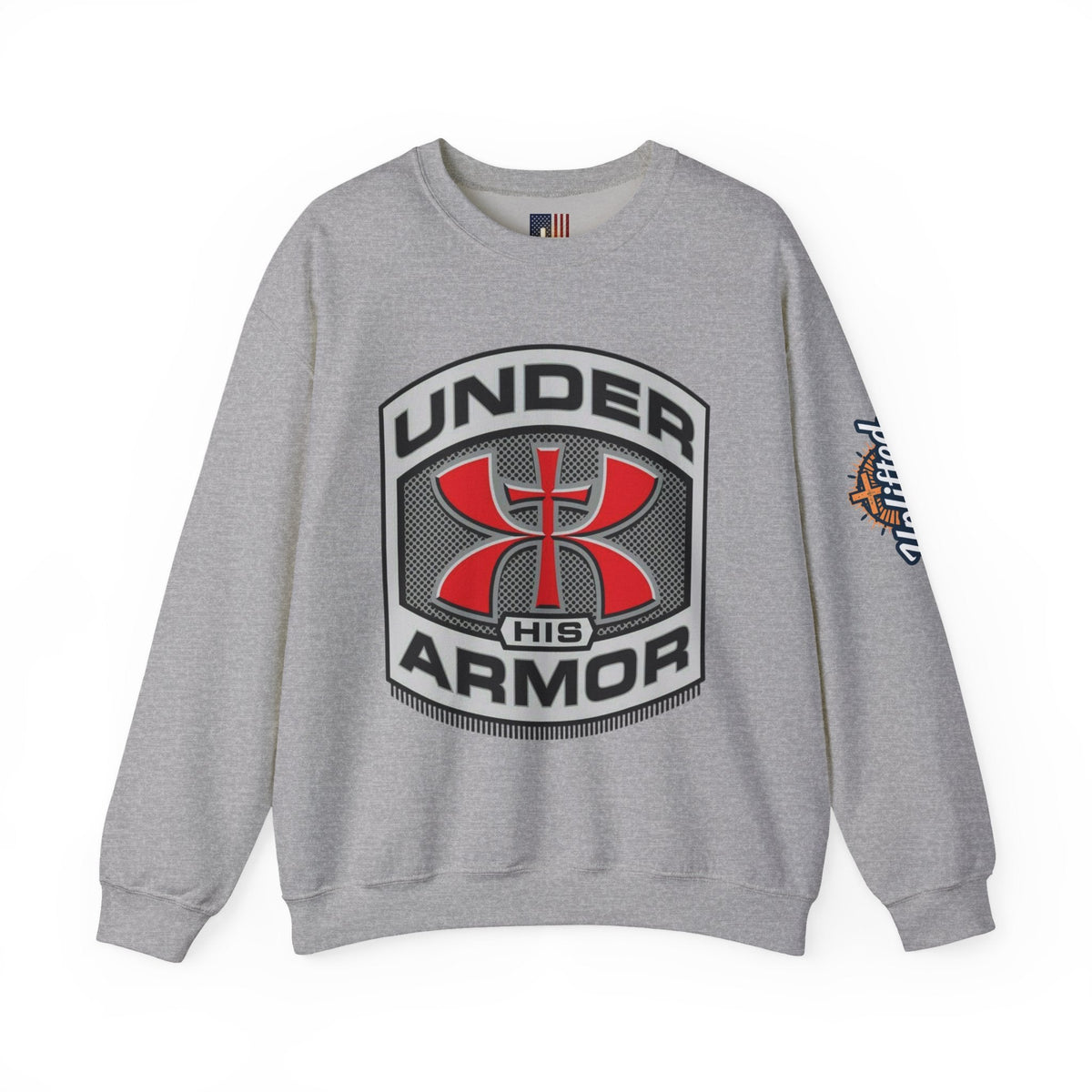 Under His Armor Crewneck Sweatshirt — Christian Faith Graphic Pullover Printify