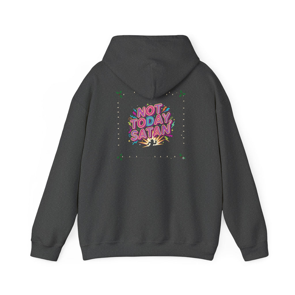 🔥 Not Today, Satan – Retro 90s Christian Hoodie | Neon Faith Tee | Funky Cartoon Devil | Bold Bible Verse Shirt | Uplifted Gear Printify