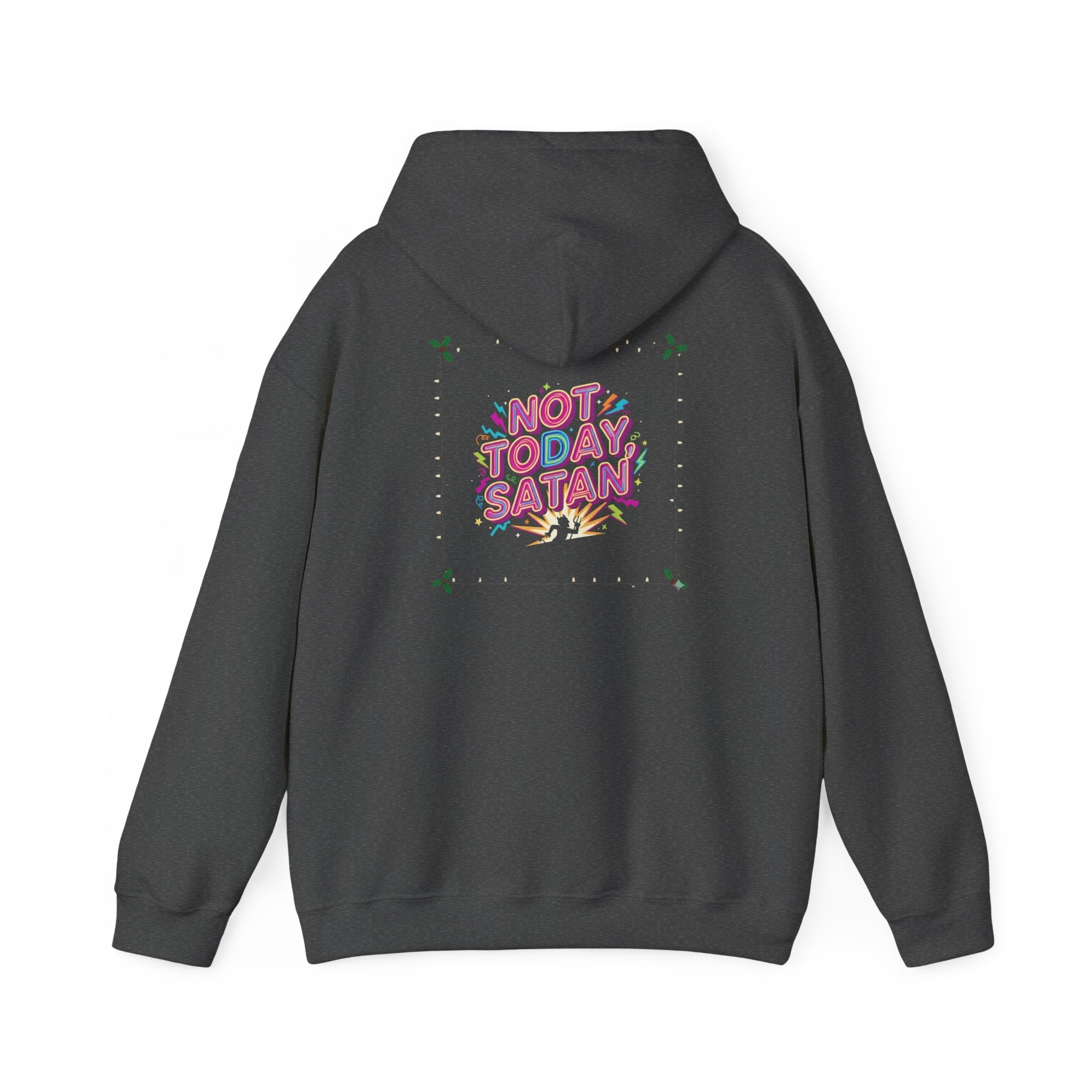 🔥 Not Today, Satan – Retro 90s Christian Hoodie | Neon Faith Tee | Funky Cartoon Devil | Bold Bible Verse Shirt | Uplifted Gear Printify