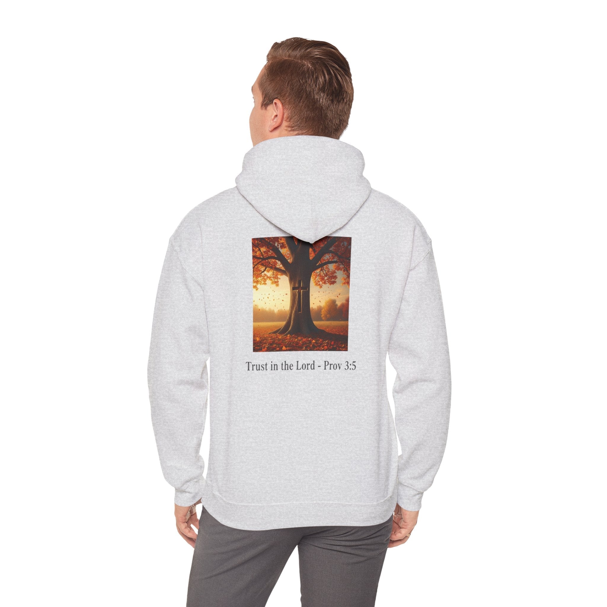 Trust in the Lord Hoodie – Autumn Tree Proverbs 3:5 Christian Hoodie for Cozy Faith Printify