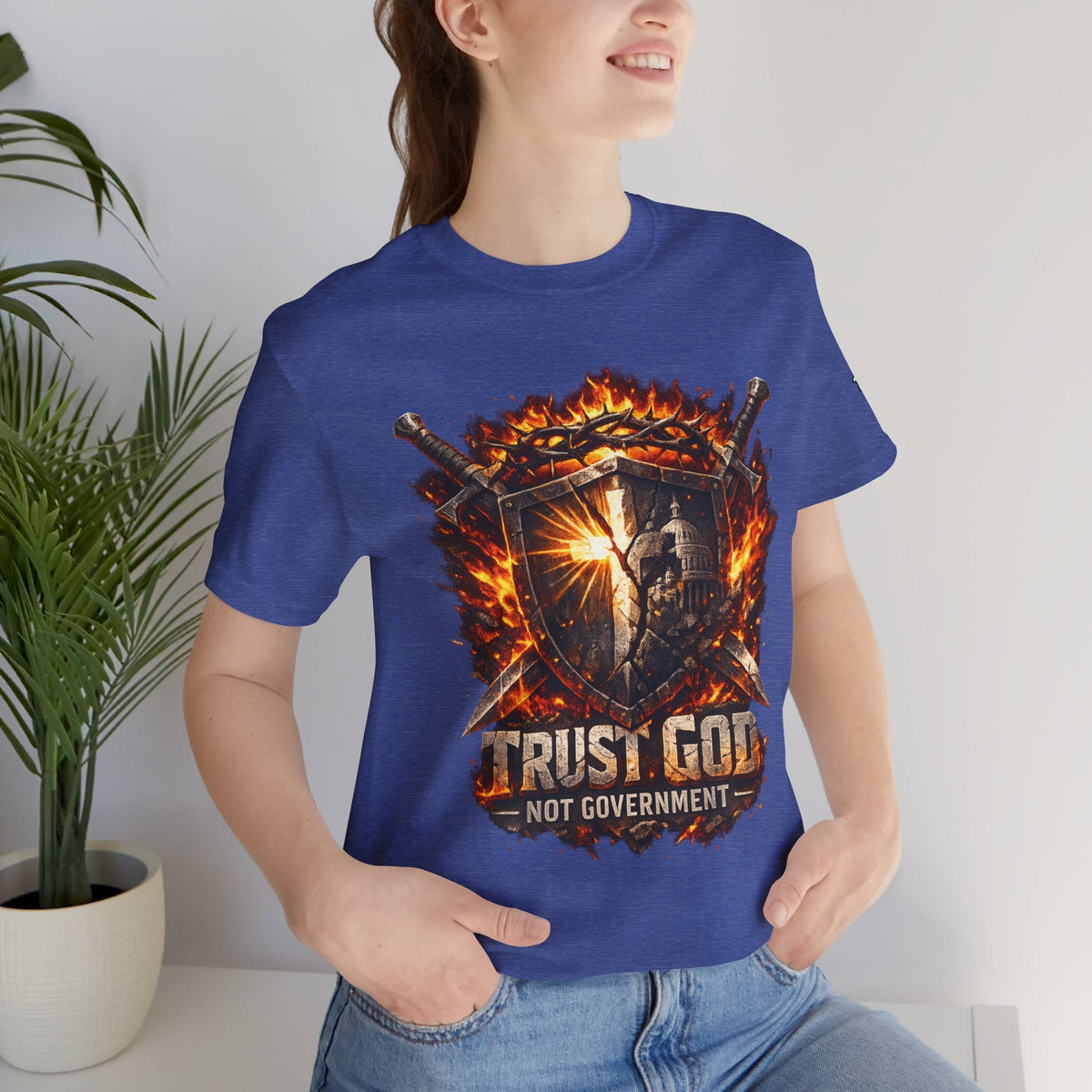 Trust God Not Government Shield Tee — Patriotic Christian Faith T-Shirt Printify