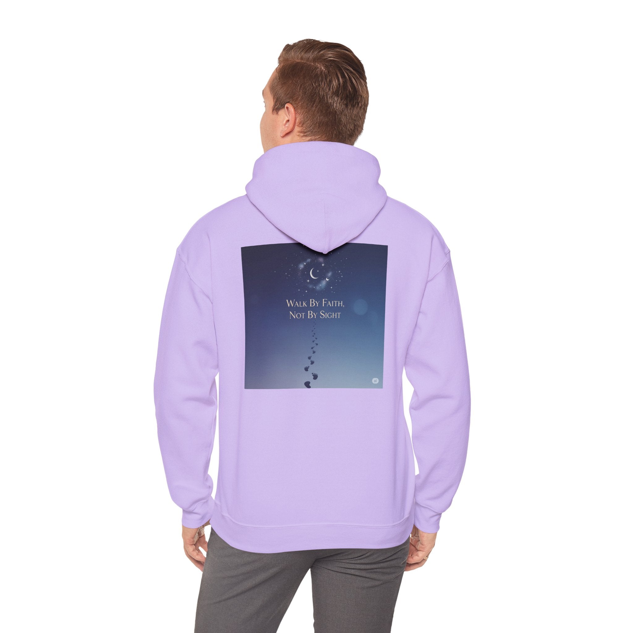 Walk by Faith, Not by Sight Hoodie – Moonlit Footprints Christian Hoodie for Cozy Nights Printify